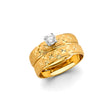 14K Yellow Gold Diamond-Cut Wedding Trio Set on White Background