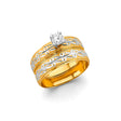 14K Two-Tone Gold Diamond-Cut Wedding Trio Set on White Background