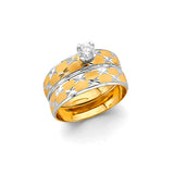 14K Two-Tone Gold Crossover Wedding Trio Set on White Background