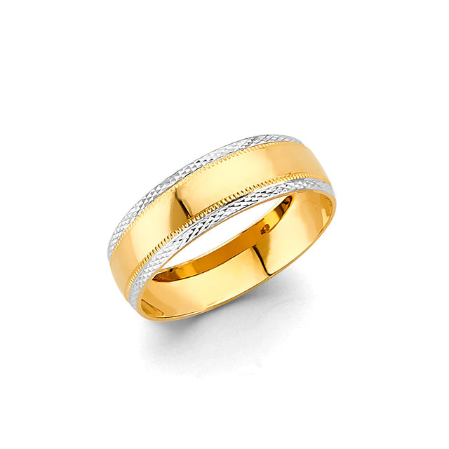14K Two-Tone Gold Wave Wedding Trio Set on White Background