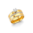 14K Two-Tone Gold Wave Wedding Trio Set on White Background