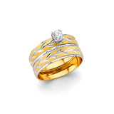 14K Two-Tone Gold Braided Wedding Trio Set on White Background