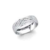 14K White Gold Crosshatch Lattice Men's Wedding Band