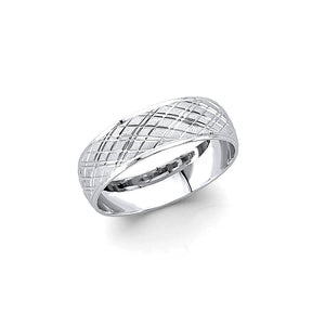 14K White Gold Crosshatch Lattice Men's Wedding Band