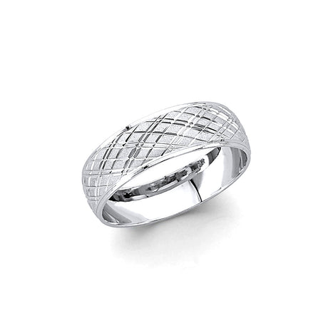 14K White Gold Crosshatch Lattice Men's Wedding Band