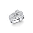 14K White Gold Diamond-Cut Wedding Trio Set on White Background