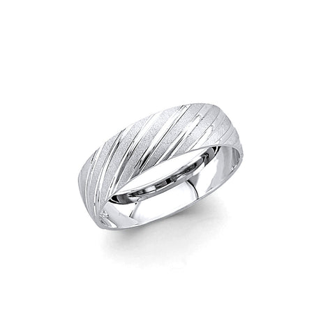 14K White Gold Diagonal Diamond-Cut Men's Wedding Band