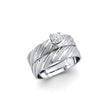 14K White Gold Wave Wedding Trio Set on White Background