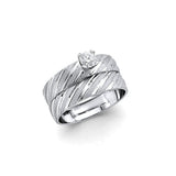 14K White Gold Wave Wedding Trio Set on White Background