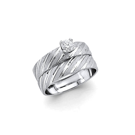14K White Gold Wave Wedding Trio Set on White Background