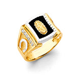 14K Two-Tone Gold Onyx Guadalupe Men's Ring on White Background