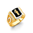14K Two-Tone Gold Onyx Santa Muerte Men's Ring on White Background