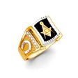 14K Two-Tone Gold Onyx Masonic Men's Ring on White Background