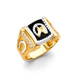 14K Two-Tone Gold Onyx Horseshoe Men's Ring on White Background