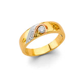 14K Two-Tone Gold Domed Scroll Solitaire Men's Wedding Band on White Background