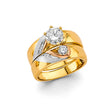 14K Two-Tone Gold Bypass Wedding Trio Set on White Background