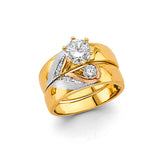 14K Two-Tone Gold Bypass Wedding Trio Set on White Background