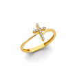 14K Yellow Gold Pave Cross Bypass Ring on White Background