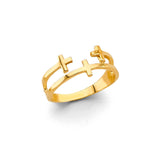 14K Yellow Gold Two-Line Multi-Cross Ring on White Background