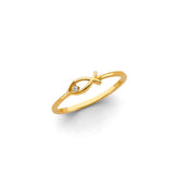 14K Yellow Gold Ichthys Christian Fish Ring on White Background
