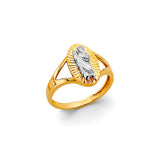 14K Two-Tone Gold Baby Guadalupe Medallion Ring on White Background