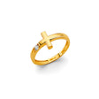 14K Yellow Gold Baby Sideways Cross Ring on White Background