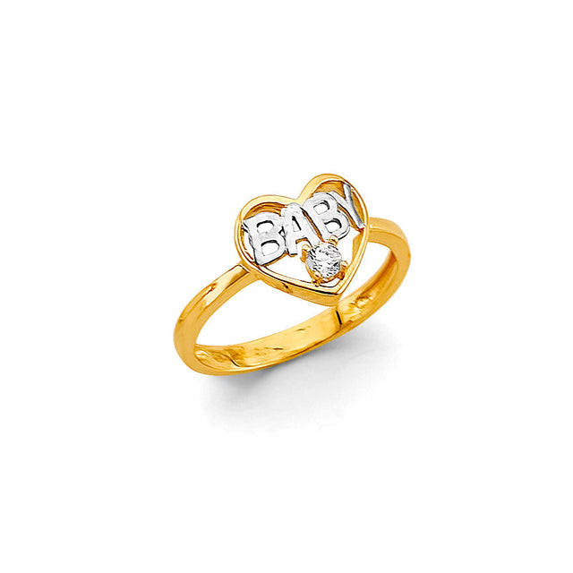 14K Two-Tone Gold Baby Heart Nameplate Ring on White Background