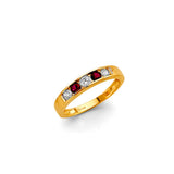 14K Yellow Gold Baby Red and Clear Channel Band Ring on White Background