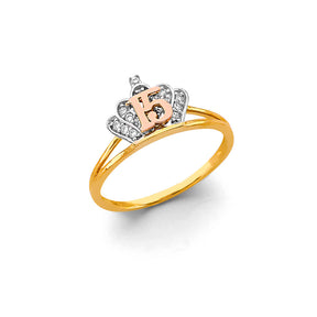 14K Two-Tone Gold Crown 15 Años Ring on White Background