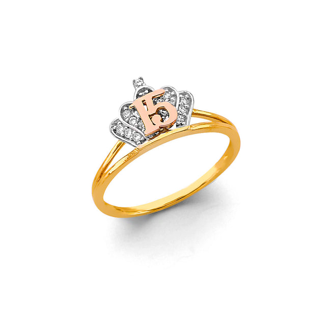 14K Two-Tone Gold Crown 15 Años Ring on White Background