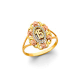 14K Tricolor Gold Rose Flower 15 Años Ring on White Background