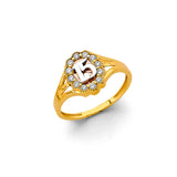 14K Two-Tone Gold Beaded Halo 15 Años Ring on White Background