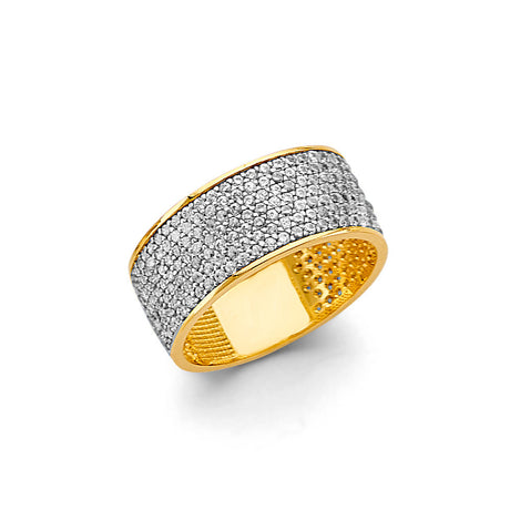 14K Two-Tone Gold Micro-Pavé Mesh Band Ring on White Background