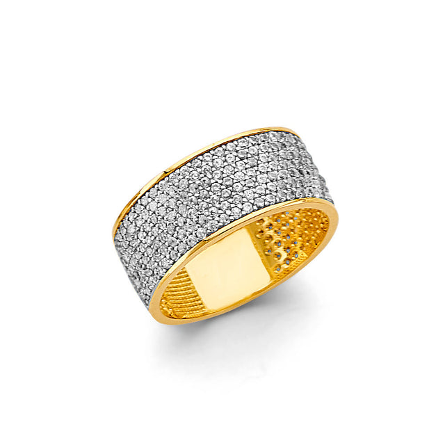 14K Two-Tone Gold Micro-Pavé Mesh Band Ring on White Background