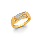 14K Yellow Gold Pavé Plate Band Ring on White Background
