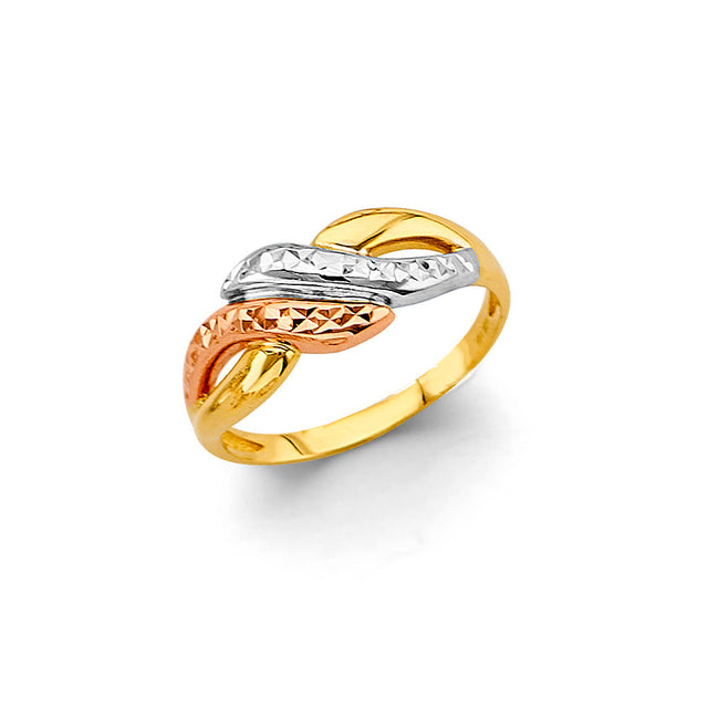 14K Tricolor Gold Love Knot Ring on White Background