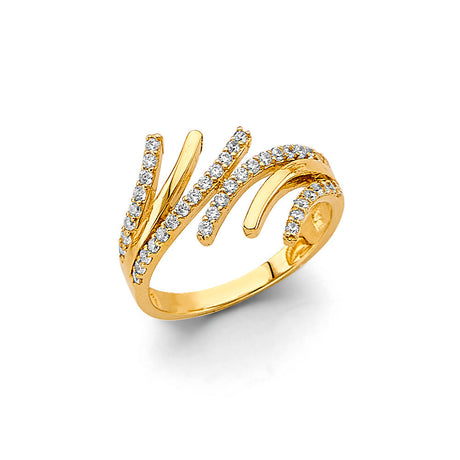 14K Yellow Gold Pavé Wave Spray Ring on White Background