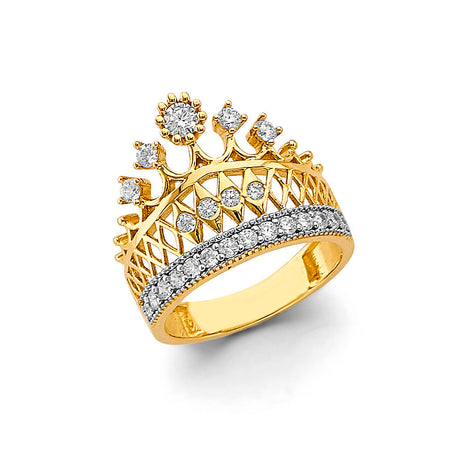14K Two-Tone Gold Grand Crown Ring on White Background