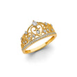 14K Two-Tone Gold Heart Crown Ring on White Background