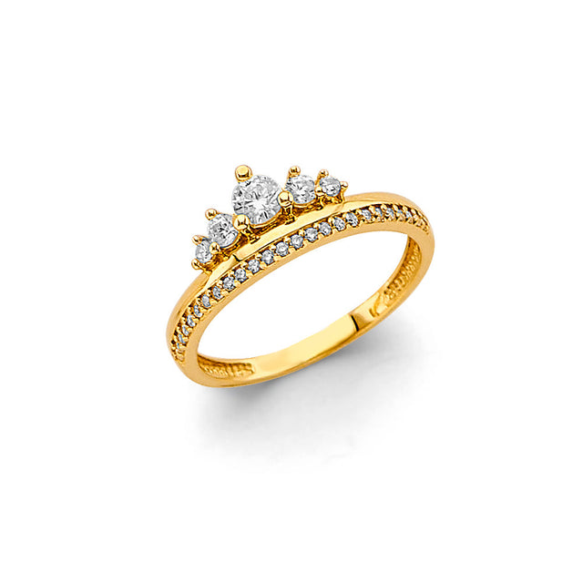 14K Yellow Gold Pavé Crown Ring on White Background