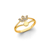 14K Yellow Gold Engravable Crown Ring on White Background