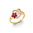 14K Yellow Gold Red Flower 15 Años Ring on White Background