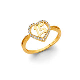 14K Yellow Gold 15 Años Open Heart Ring on White Background