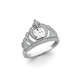 14K White Gold 15 Años Crown Ring on White Background