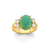 14K Yellow Gold Green Jade Ring on White Background