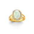 14K Yellow Gold Synthetic Opal Oval Halo Split-Shank Ring on White Background