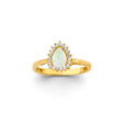 14K Yellow Gold Synthetic Opal Pear Halo Ring on White Background
