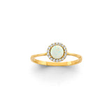 14K Yellow Gold Synthetic Opal Round Halo Ring on White Background