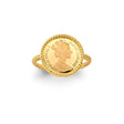 14K Yellow Gold Queen Elizabeth Coin Rope Ring on White Background