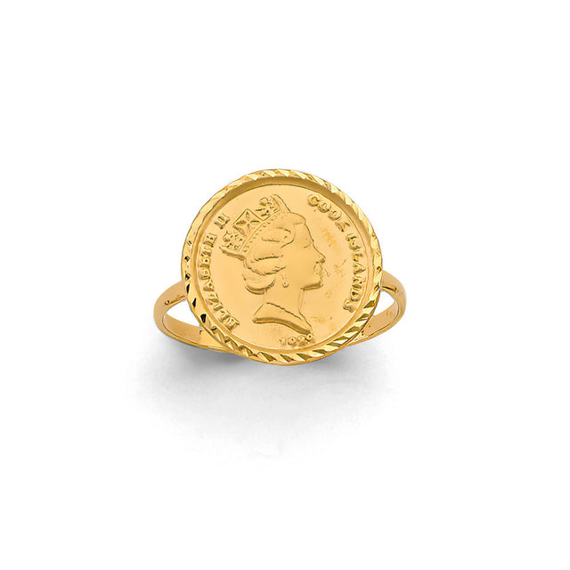 14K Yellow Gold Queen Elizabeth Coin Ring